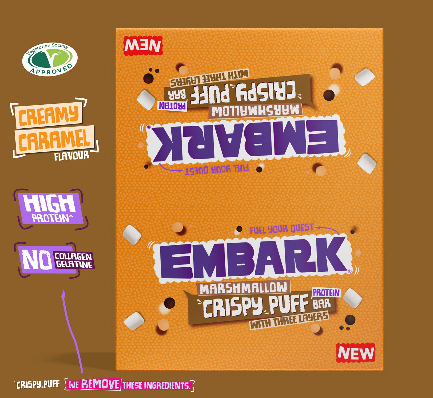 10 x Creamy Caramel Marshmallow Crispy Puff Protein Bars