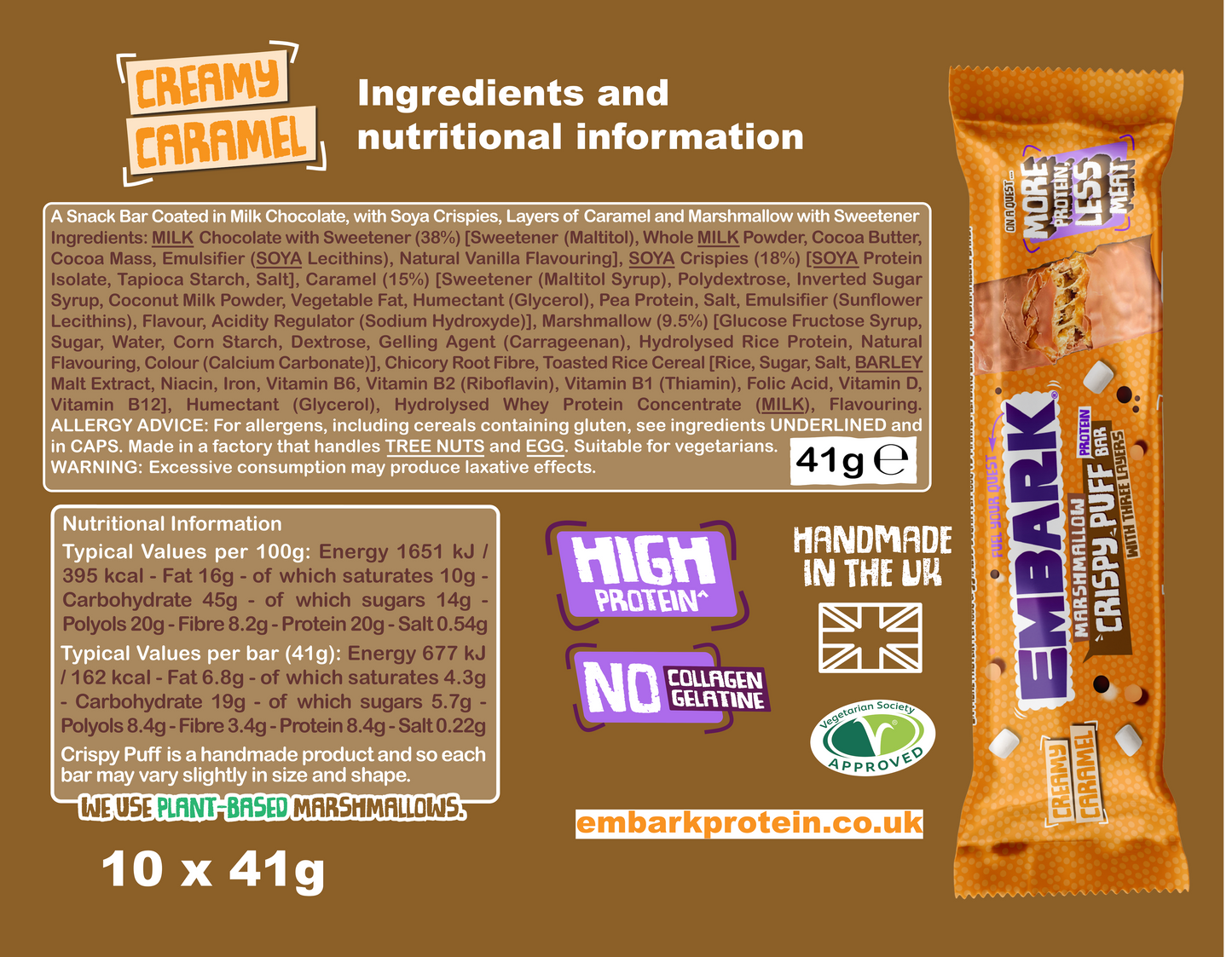 10 x Creamy Caramel Marshmallow Crispy Puff Protein Bars