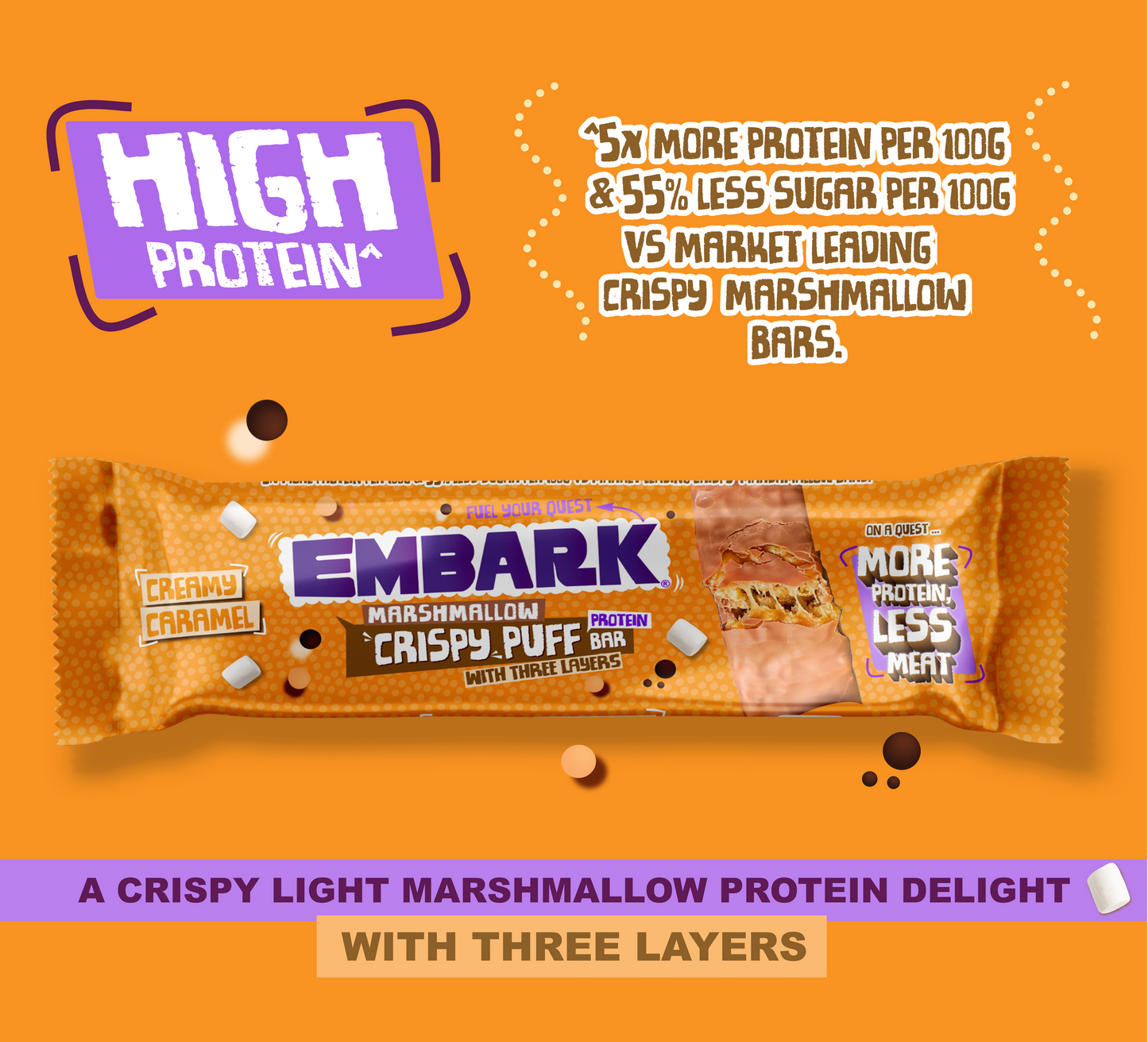 10 x Creamy Caramel Marshmallow Crispy Puff Protein Bars